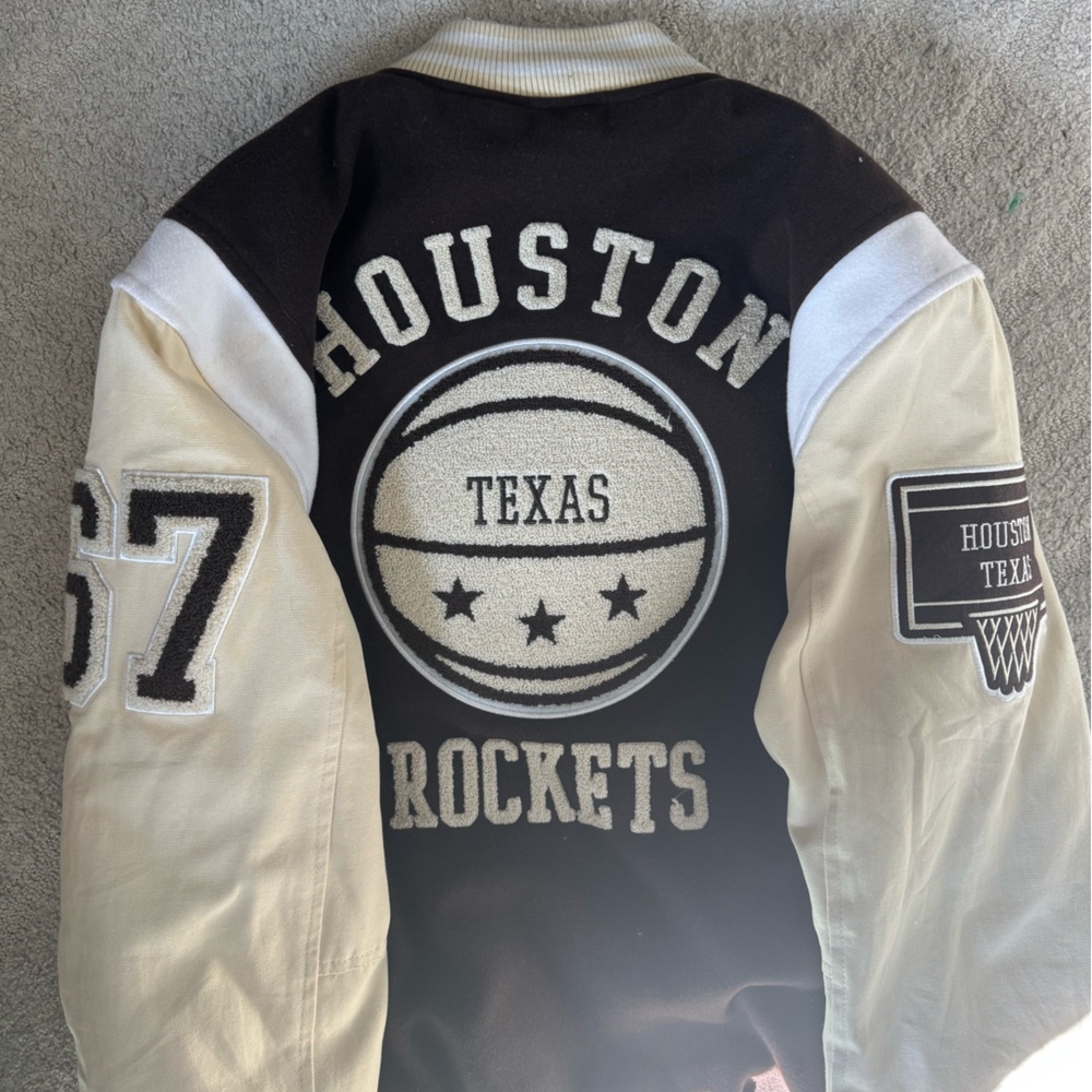 Men's Houston Rockets Brown and Cream Varsity Jacket